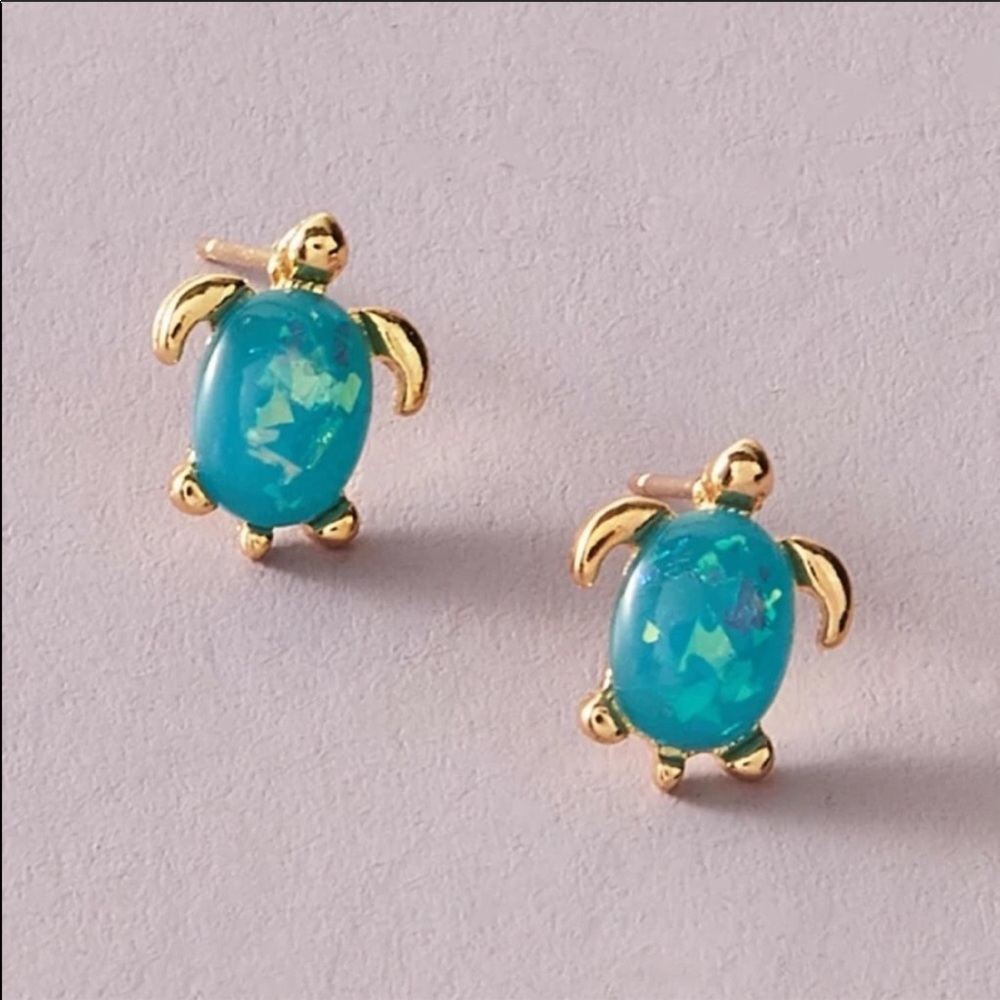 3/$30 BLUE OPAL TURTLES GOLDEN STUD EARRINGS